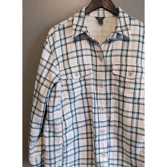 Eddie Bauer Size Medium Thermal Lined Shirt Womens Shacket Button Up Top M Plaid - Picture 5 of 7